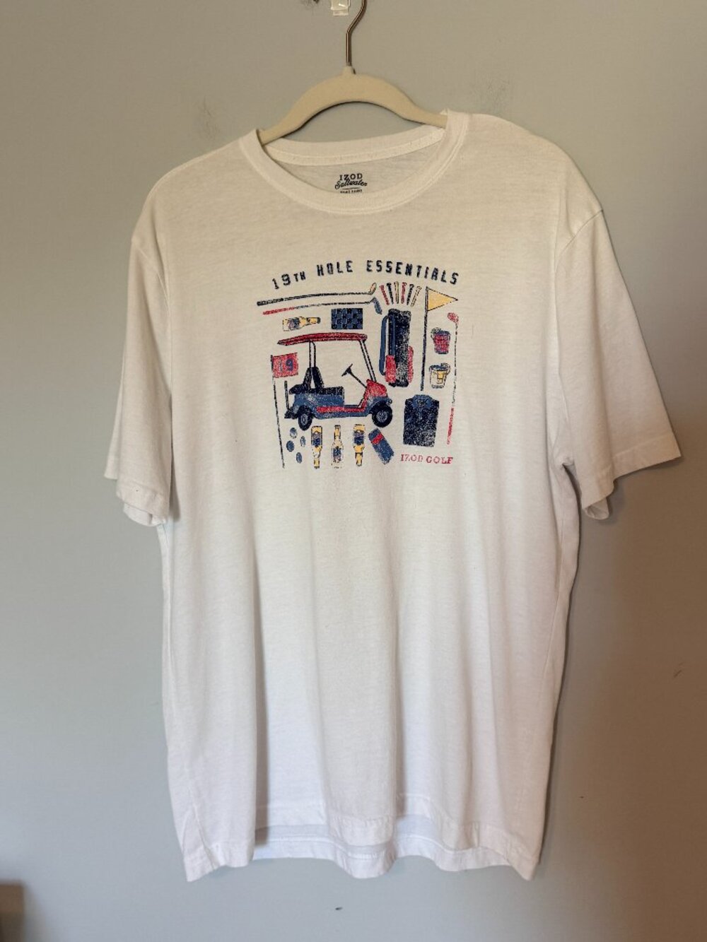 Izod Saltwater Mens Golf Graphic T-shirt Size L White 19th Hole Essentials